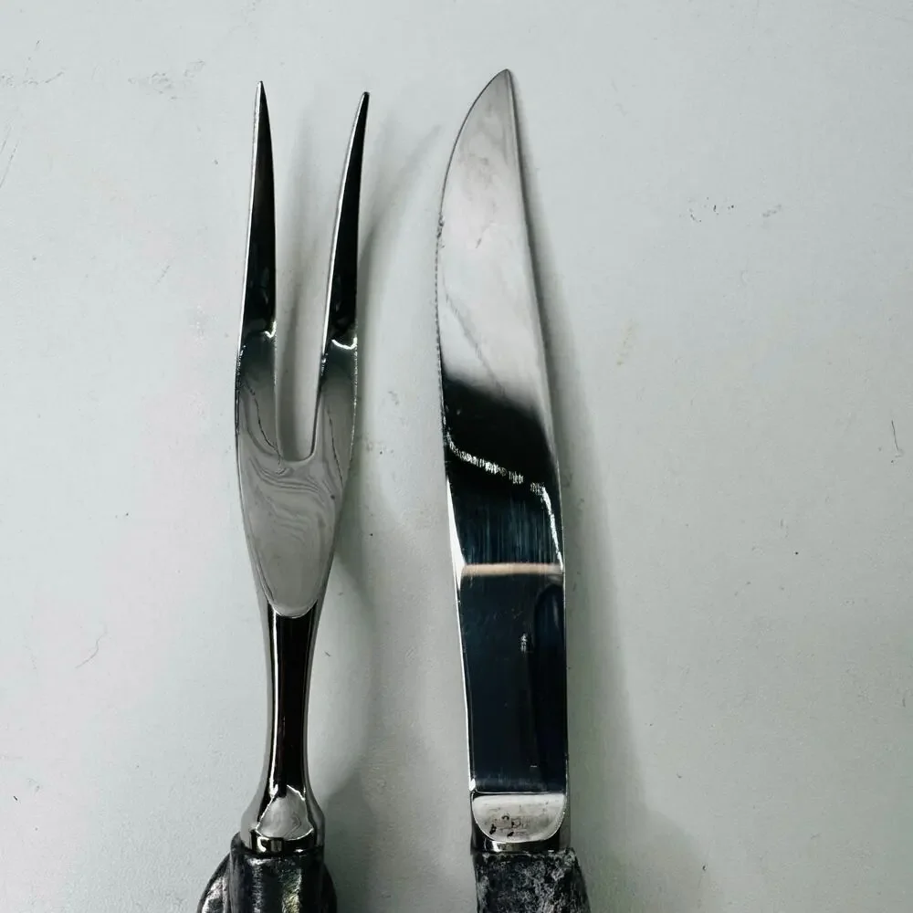 Carving Set Pig/Boar Meat Knife & Fork Stainless Pewter Style Handle Japan